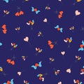 Seamless pattern with flying colourful balloons in the shape of hearts and words love shape with winged hearts and love alphapet