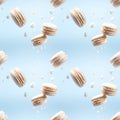 Seamless pattern with flying delicious macaroons Royalty Free Stock Photo