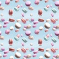 Seamless pattern with flying delicious macaroons Royalty Free Stock Photo