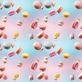 Seamless pattern with flying delicious macaroons Royalty Free Stock Photo