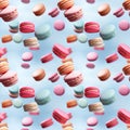 Seamless pattern with flying delicious macaroons Royalty Free Stock Photo