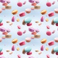 Seamless pattern with flying delicious macaroons Royalty Free Stock Photo