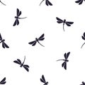 Seamless pattern with flying dragonfly with curved body Royalty Free Stock Photo
