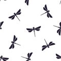 Seamless pattern with flying dragonfly with a straight body