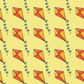 Seamless pattern with flying kites. Vector hand drawn illustration Royalty Free Stock Photo