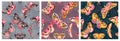 Seamless pattern flying night moths, butterflies. Color butterfly, moth, floral elements,