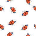 Seamless pattern flying Peacock butterfly on white background, vector eps 10 Royalty Free Stock Photo