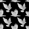 Seamless pattern with flying raven and dove. Royalty Free Stock Photo