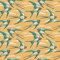 Seamless pattern with flying swallows Royalty Free Stock Photo
