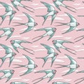 Seamless pattern with flying swallows Royalty Free Stock Photo