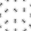 Seamless Pattern with flying wasps. Vector black and white bees