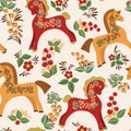 Seamless pattern with folk horses