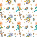 Seamless pattern Festa Juninas party watercolor illustration