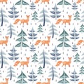 Seamless pattern in folk style with fox