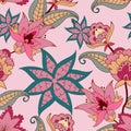 Seamless pattern with folks floral