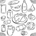 Seamless pattern of food. Freehand doodles food. Sketchy vector