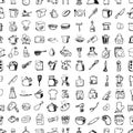 Seamless pattern food , kitchen tools - doodles set