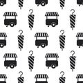 Seamless pattern with food truck, shawarma. Fast food sign. Food trailer template for menu pub, cafeteria, street food