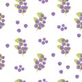 Seamless pattern with forest blueberries. Summer ripe bilberry with leaves on white background. Vector illustration in