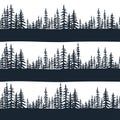 Seamless pattern with forest of Christmas fir trees silhouette. Coniferous spruce panorama. Park of evergreen wood Royalty Free Stock Photo