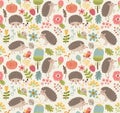 Seamless pattern forest with hedgehogs