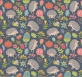 Seamless pattern forest with hedgehogs