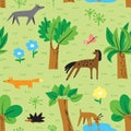 Seamless pattern with forest inhabitants. Background with wild a