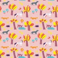 Seamless pattern with forest inhabitants. Background with wild a Royalty Free Stock Photo