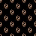 Seamless pattern of forest pine cones on black background Royalty Free Stock Photo