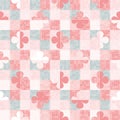 Seamless pattern with four leaf clover symbols and dots. Regularly repeating geometric flower shapes.