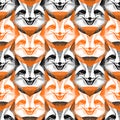 Seamless pattern with fox face. sly fox smiles. black and orange. Liar, dodger, mischievous, hoaxer. archetype in