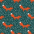 Seamless pattern with fox. Orange foxes on a dark background.