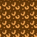 Seamless pattern foxes in autumn. Falling leaves in autumn, yellow brown