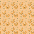 Seamless pattern foxes in summer. The leaves are green in summer and orange