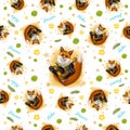 Seamless pattern with foxes in sunglasses on a white background Royalty Free Stock Photo