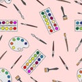 Seamless pattern freehand drawing of palettes, paints