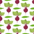 Seamless pattern with fresh beet and pea vegetables. Organic food. Cartoon style. Vector illustration for design, web. Vector.