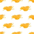 Seamless pattern with fresh bright orange, mandarin or tagerine juice splash burst isolated on white background. Summer fruit Royalty Free Stock Photo