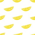 Seamless pattern with fresh cut slice lemon fruit on white background. Vector illustration for design, web, wrapping paper, fabric Royalty Free Stock Photo