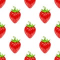 Seamless pattern with fresh 3d red ripe strawberry isolated on white background. Realistic sweet food. Organic fruit. Vector Royalty Free Stock Photo