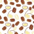 Seamless Pattern of Fresh Dates with Outline, Food Illustration on White Background Royalty Free Stock Photo