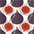 Seamless pattern with fresh figs whole and half. Food background. Royalty Free Stock Photo