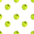 Seamless pattern fresh green apples with shadow isolated top view, white background, granny smith apple repeating ornament Royalty Free Stock Photo