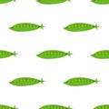 Seamless pattern with fresh green pea vegetable. Organic food. Cartoon style. Vector illustration for design, web, wrapping paper.