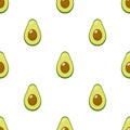 Seamless pattern with fresh half avocado isolated on white background. Organic food. Cartoon style. Vector illustration for design Royalty Free Stock Photo