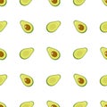Seamless pattern with fresh half avocado isolated on white background. Organic food. Cartoon style. Vector illustration for design Royalty Free Stock Photo