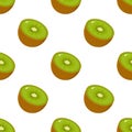 Seamless pattern with fresh half kiwi fruit on white background. Summer fruits for healthy lifestyle. Organic fruit. Cartoon style