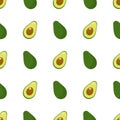 Seamless pattern with fresh half and whole avocado isolated on white background. Organic food. Cartoon style. Vector illustration Royalty Free Stock Photo