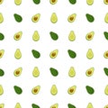 Seamless pattern with fresh half and whole avocado isolated on white background. Organic food. Cartoon style. Vector illustration Royalty Free Stock Photo