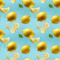 Seamless pattern with fresh juicy lemons and water splashes